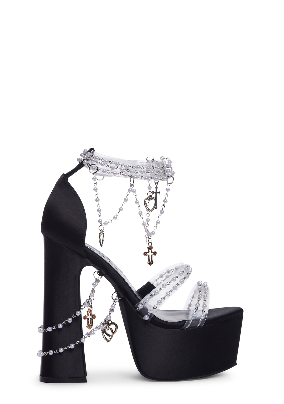 Sugar Thrillz Pearl Beaded Charm Platform Heels - Black/White