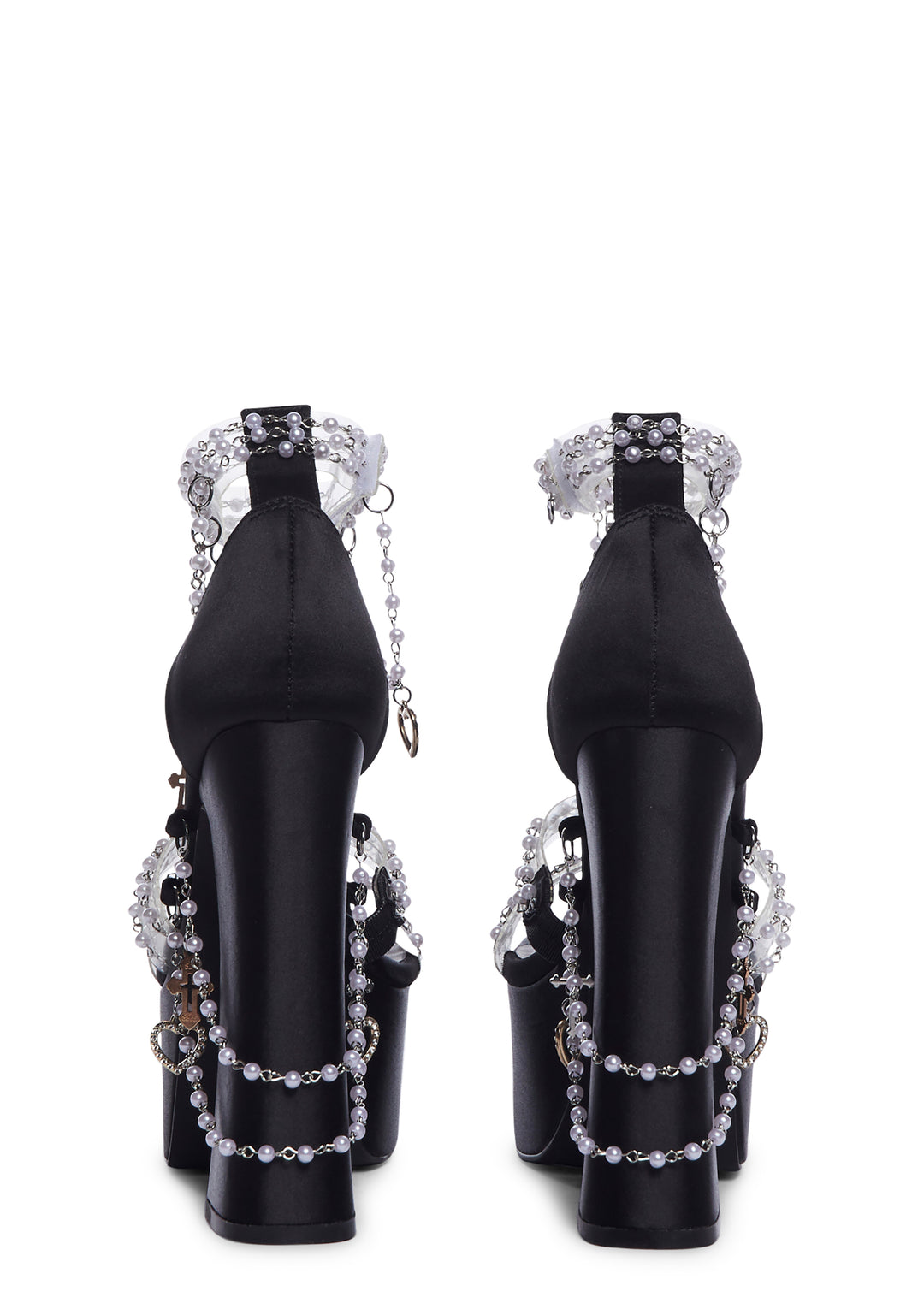 Sugar Thrillz Pearl Beaded Charm Platform Heels - Black/White - Image 4