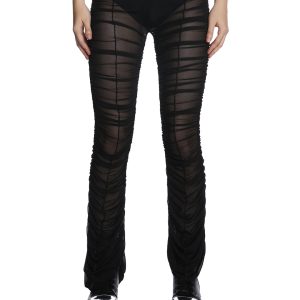 Current Mood Low Rise Ruched Mesh Pants - Black