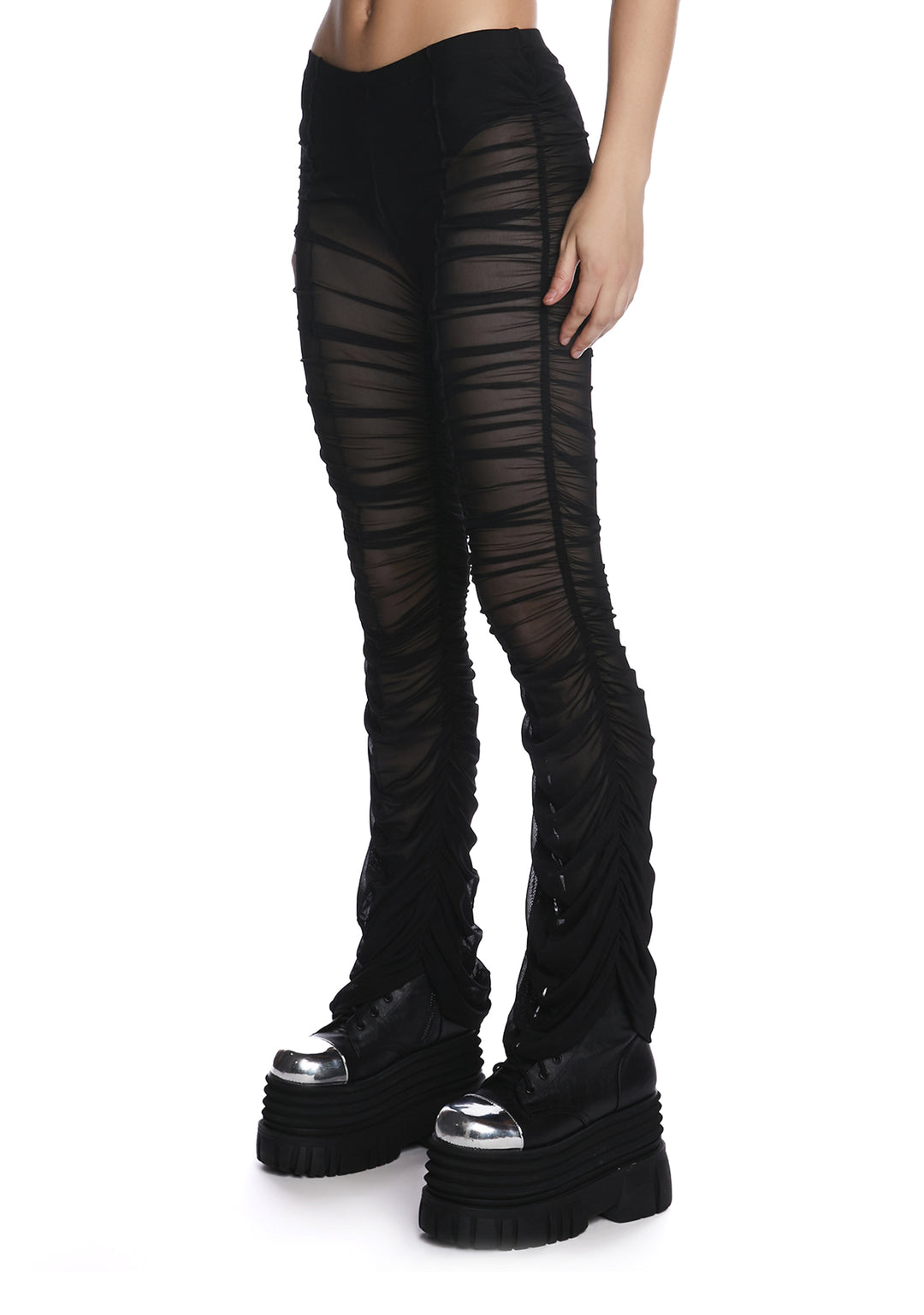 Current Mood Low Rise Ruched Mesh Pants - Black - Image 3