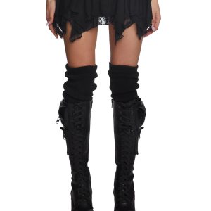 Current Mood Lace Trim Micro Mini Handkerchief Skirt - Black