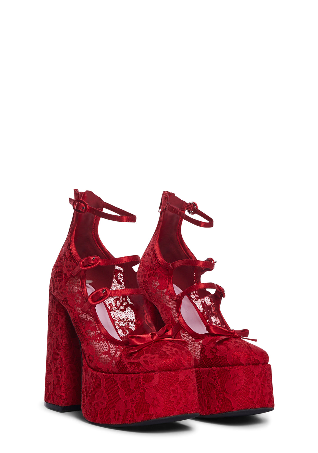 Sugar Thrillz Floral Lace Platform Heels - Red - Image 4