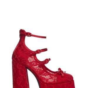 Sugar Thrillz Floral Lace Platform Heels - Red