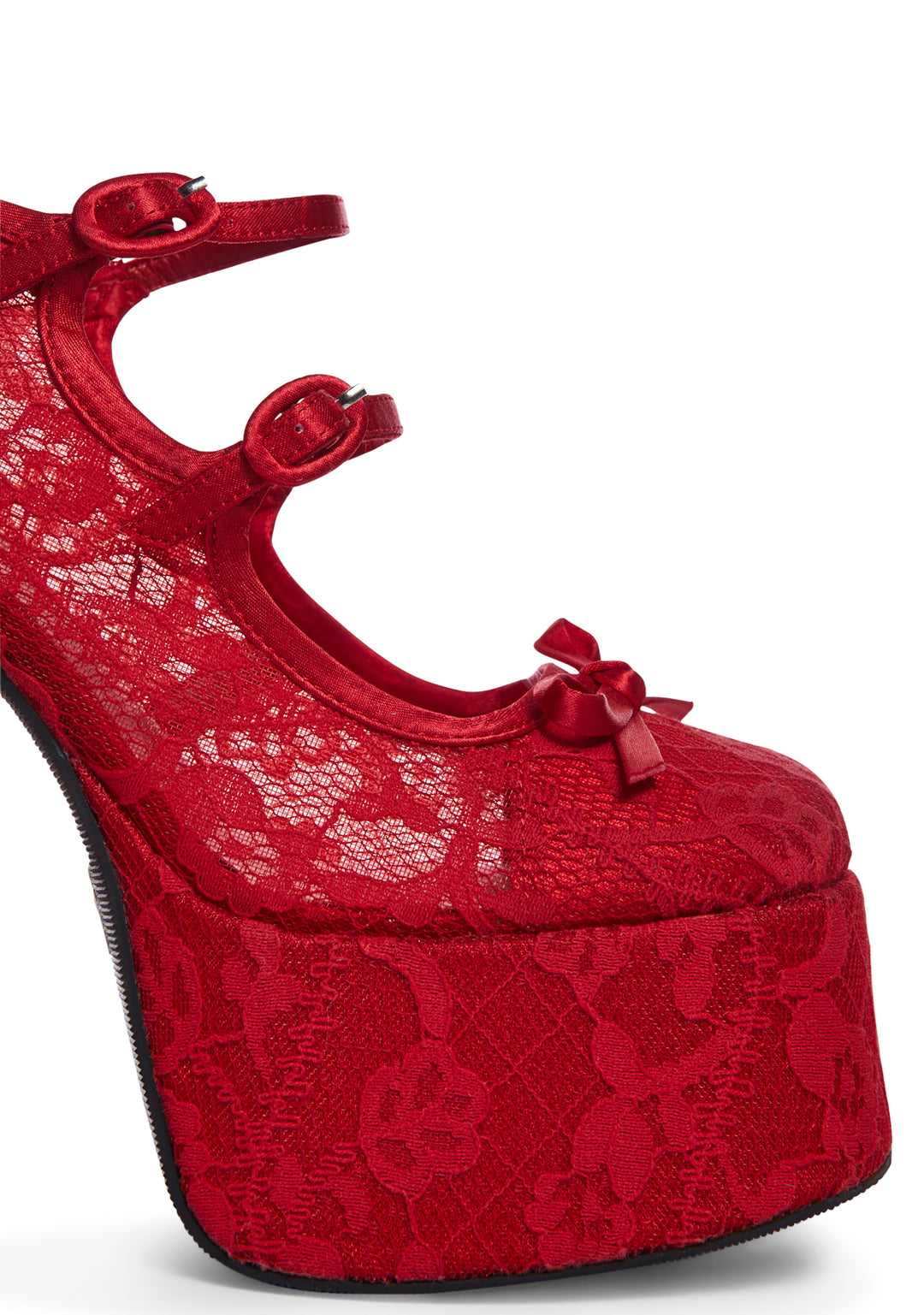 Sugar Thrillz Floral Lace Platform Heels - Red - Image 3