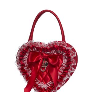 Sugar Thrillz Heart Shaped Satin Lace Handbag - Red