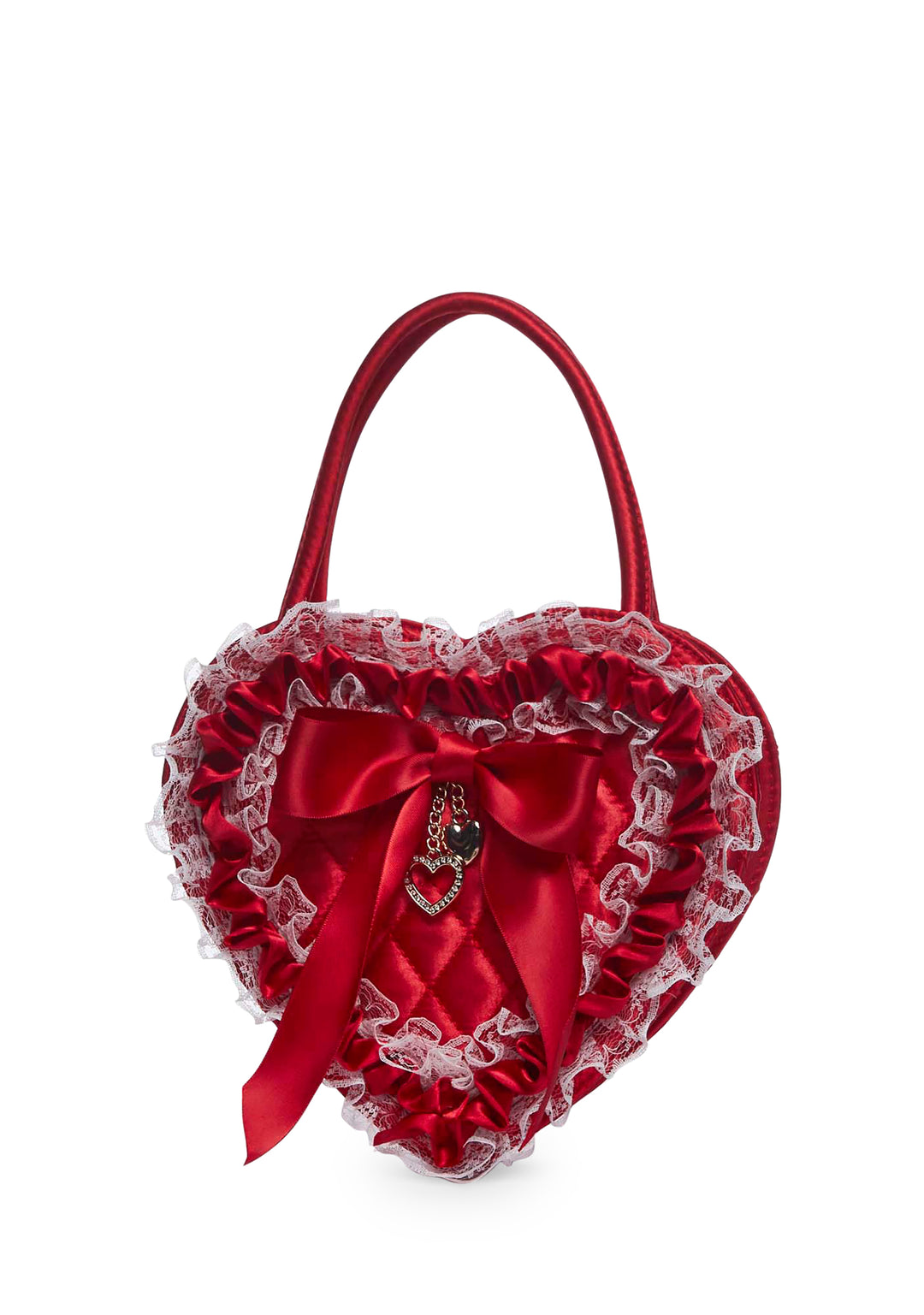 Sugar Thrillz Heart Shaped Satin Lace Handbag - Red