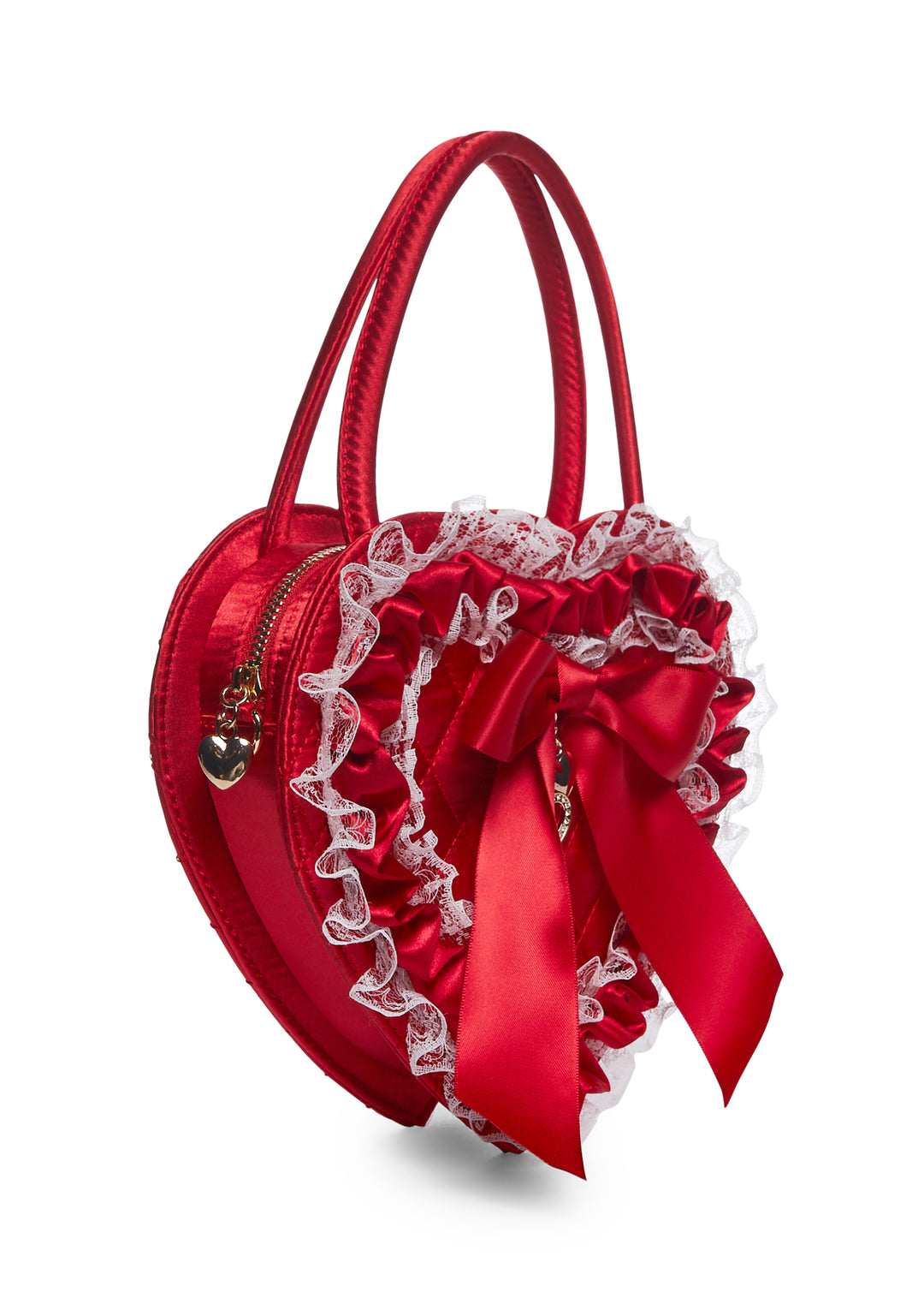 Sugar Thrillz Heart Shaped Satin Lace Handbag - Red - Image 4