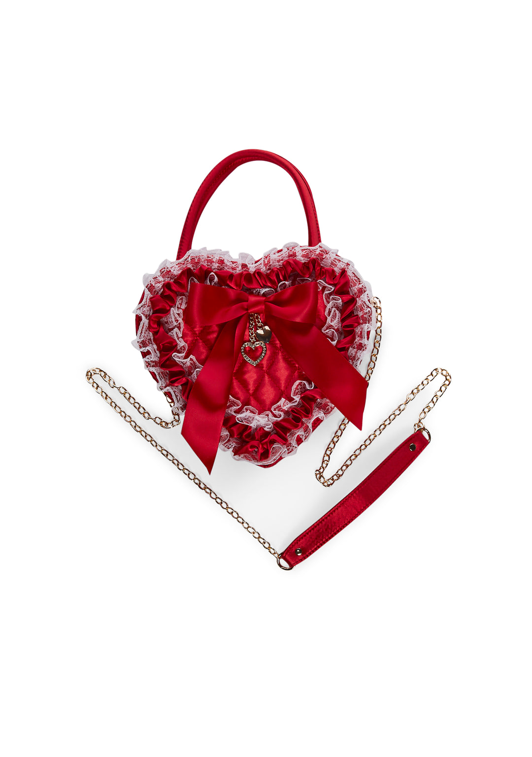 Sugar Thrillz Heart Shaped Satin Lace Handbag - Red - Image 2