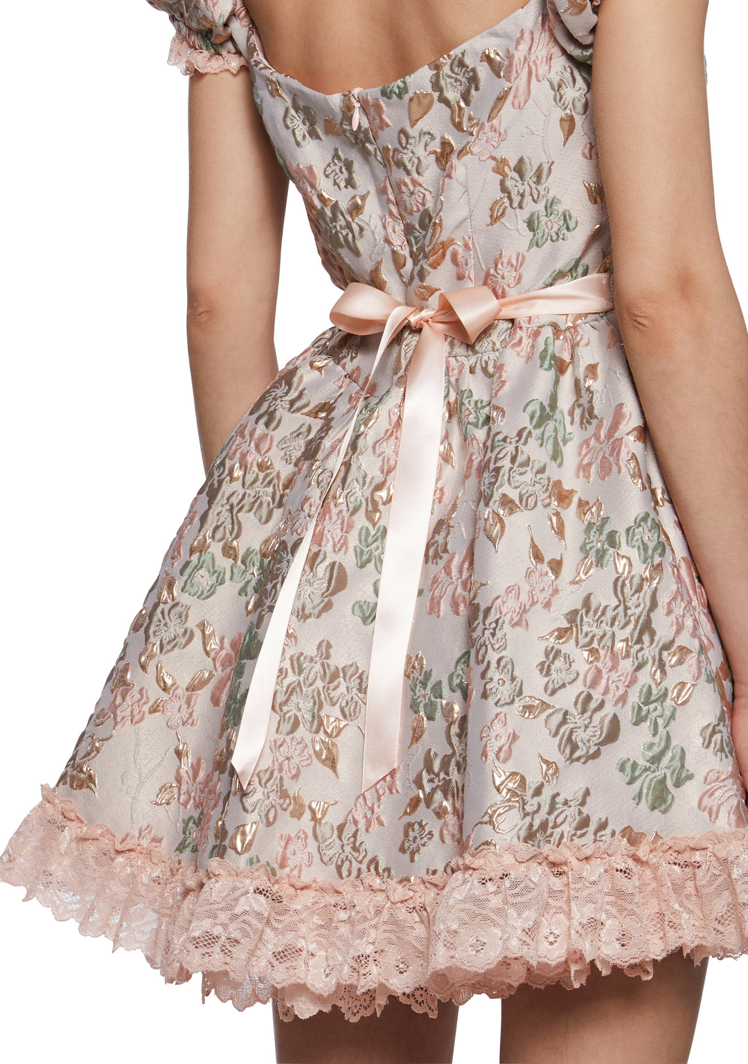 Sugar Thrillz Brocade Puffy Sleeve Mini Dress - Pink - Image 6