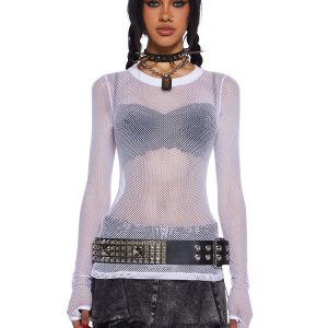 Current Mood Long Sleeve Fishnet Top - White