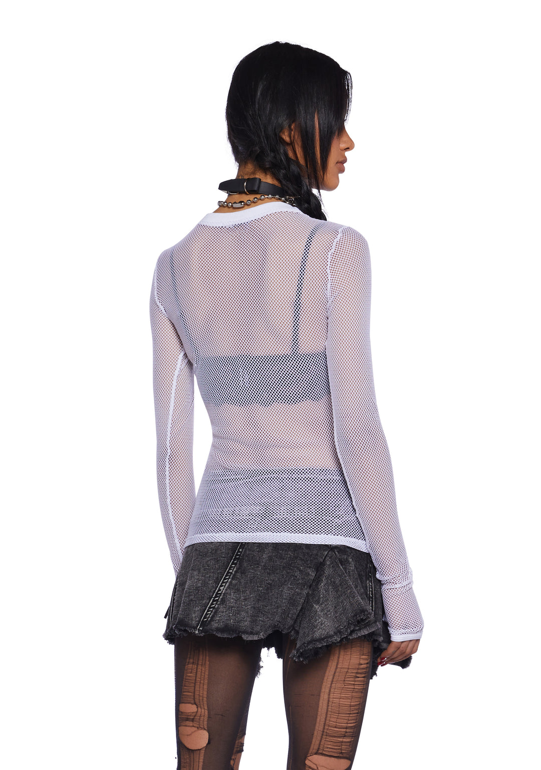 Current Mood Long Sleeve Fishnet Top - White - Image 4