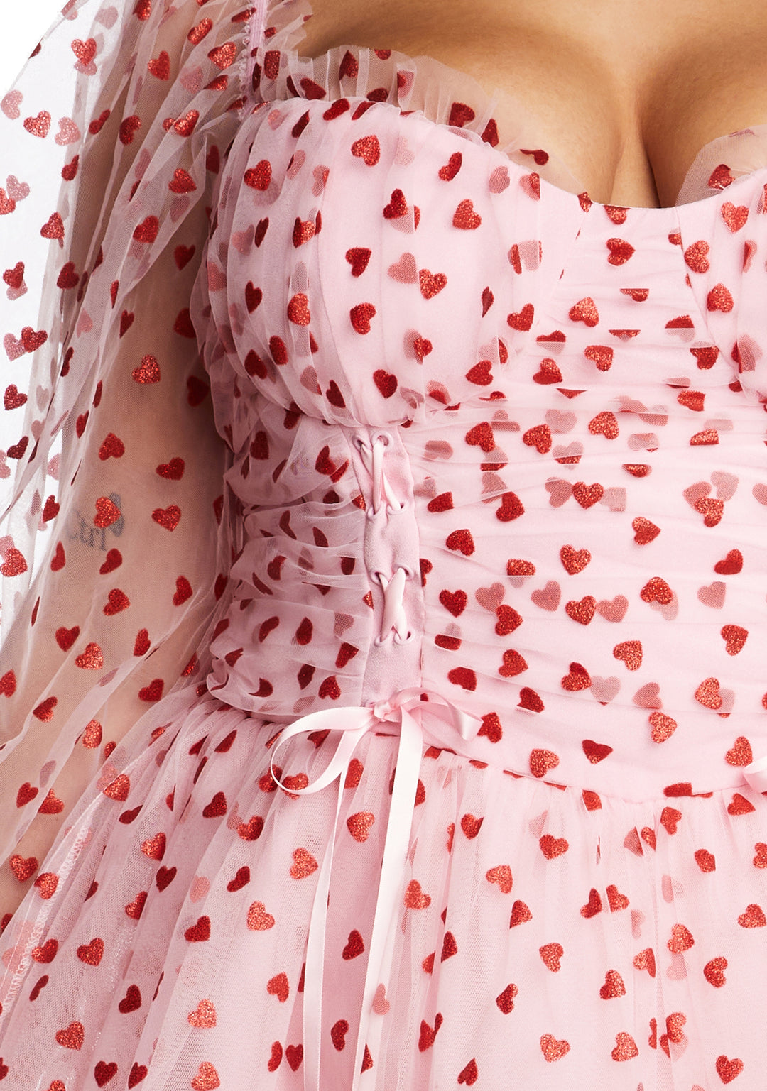 Plus Size Sugar Thrillz Tulle Heart Flocked Babydoll Mini Dress - Pink - Image 4