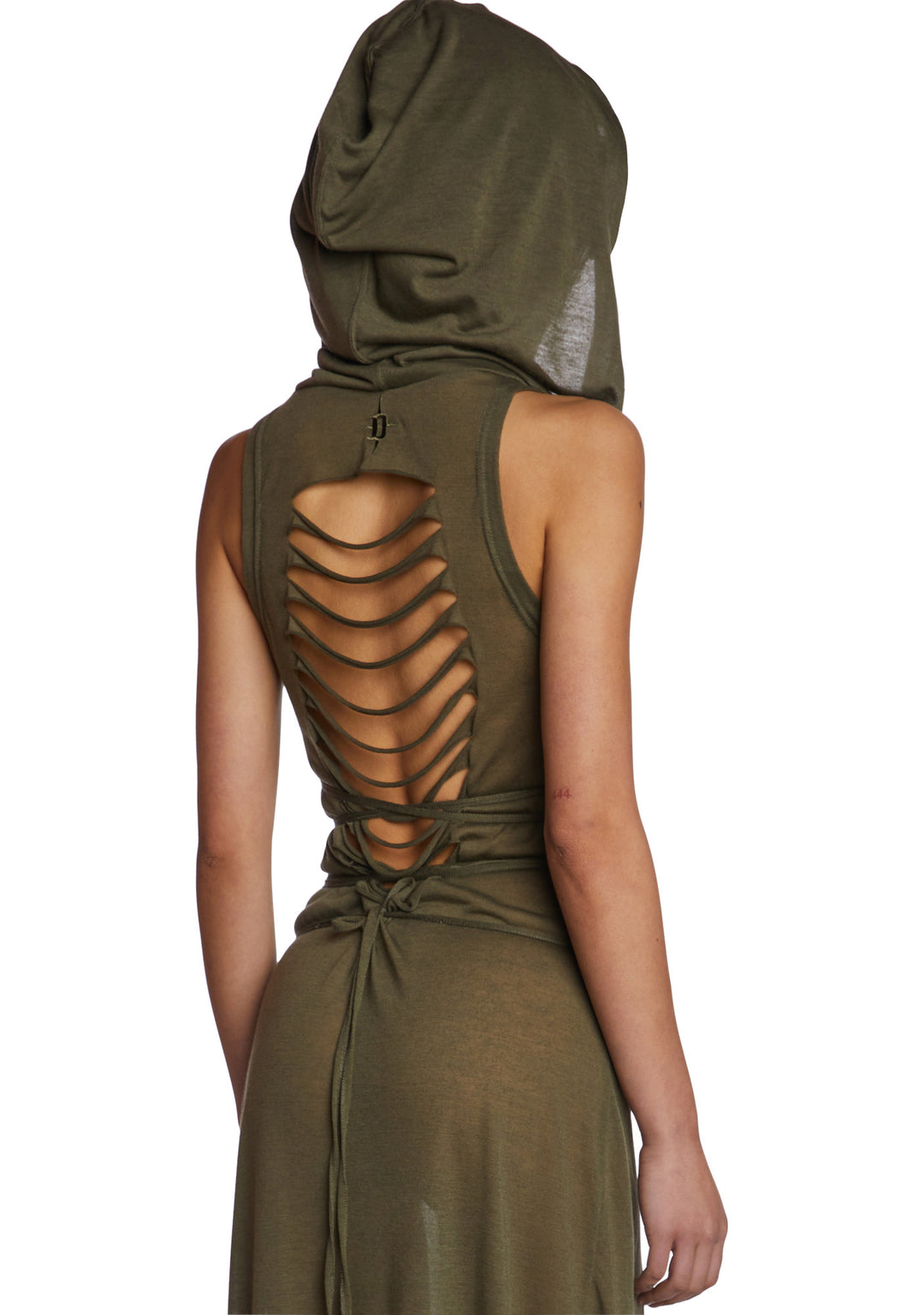 DARKER WAVS Mask Hood Slit Maxi Dress - Green - Image 2