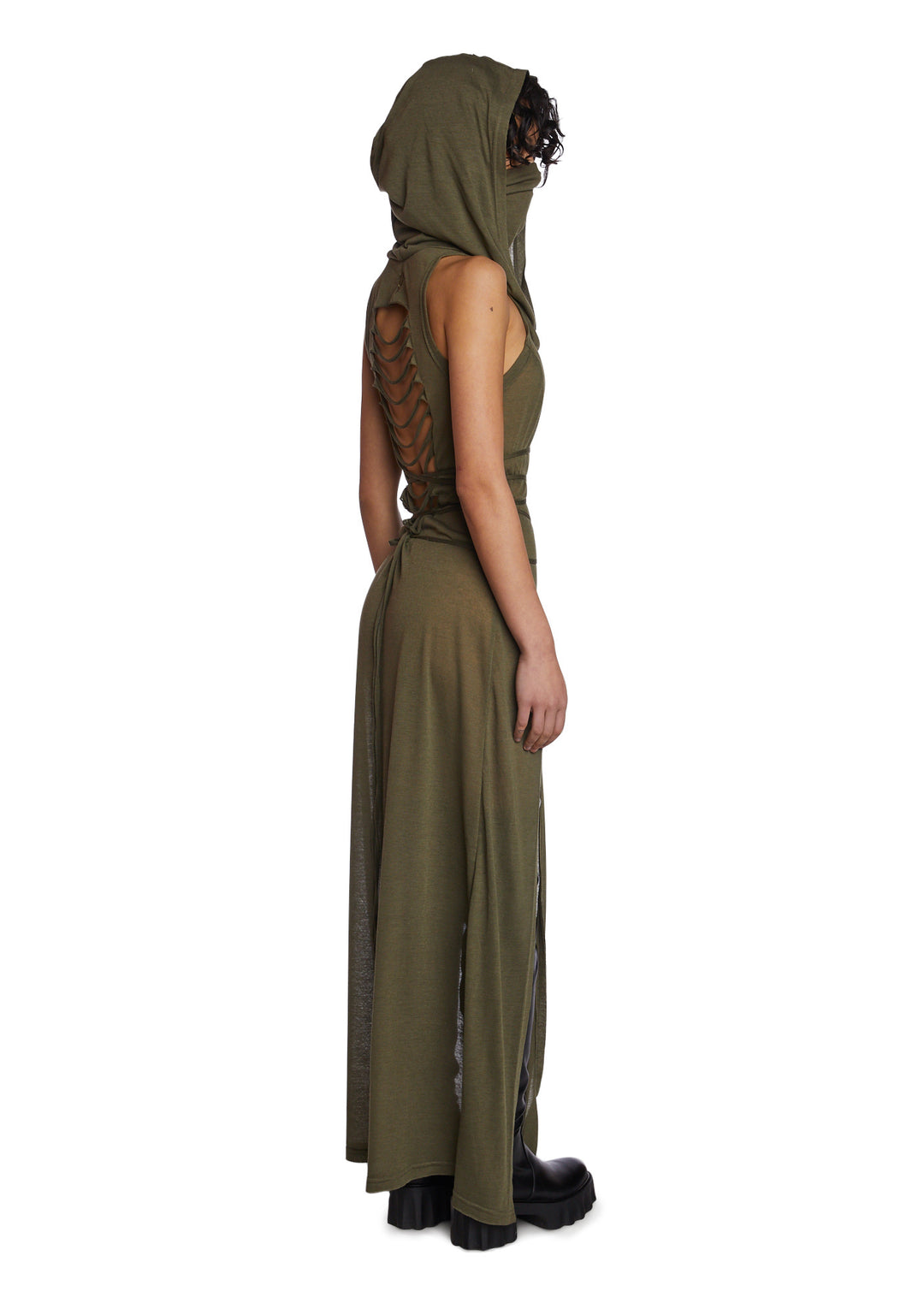 DARKER WAVS Mask Hood Slit Maxi Dress - Green - Image 4