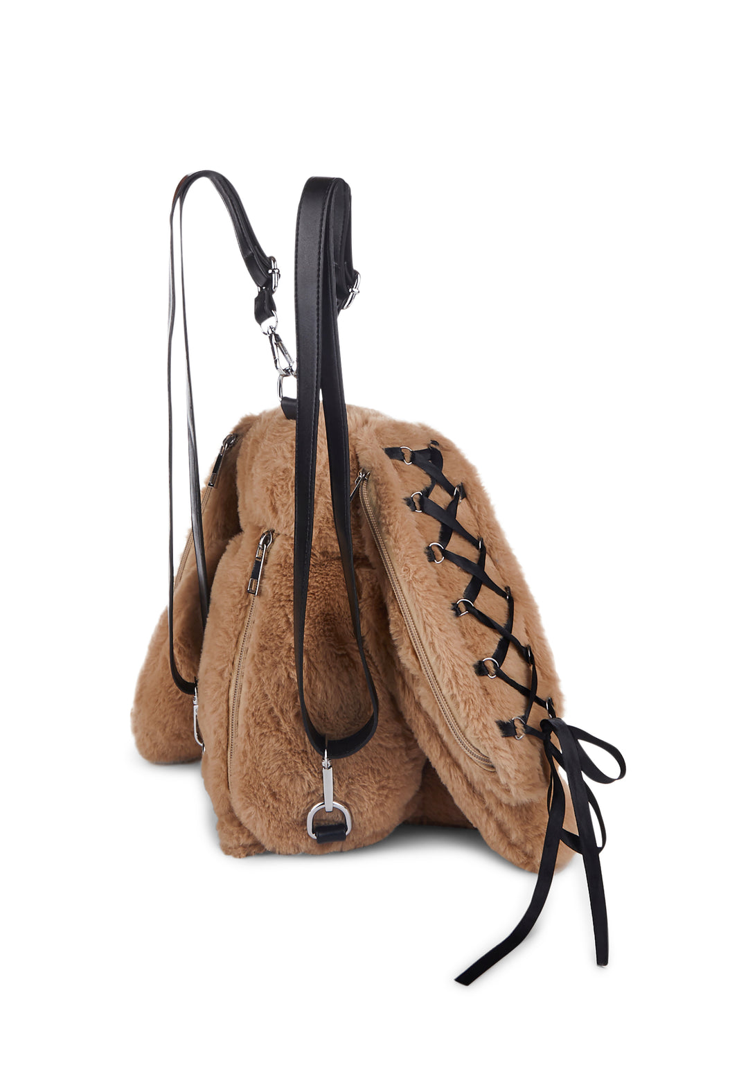 Current Mood Lace Up Bunny Plush Backpack - Brown - Image 4