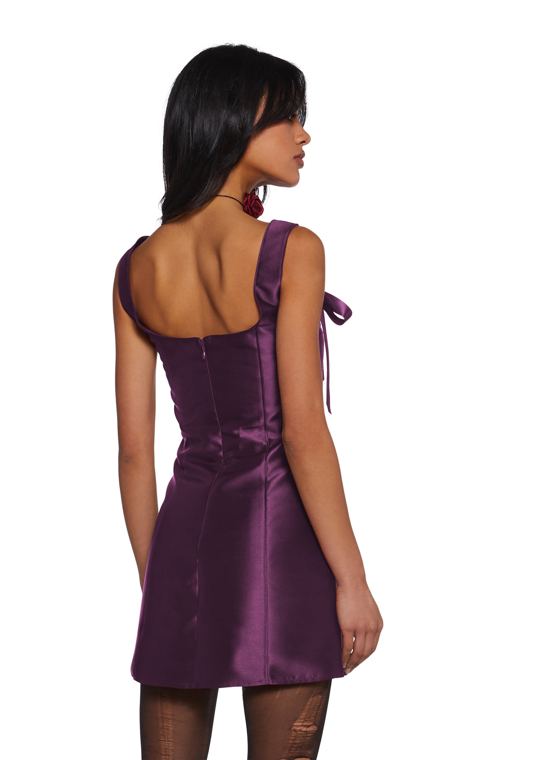 Current Mood Taffeta Ribbon Tie Mini Dress - Purple - Image 4