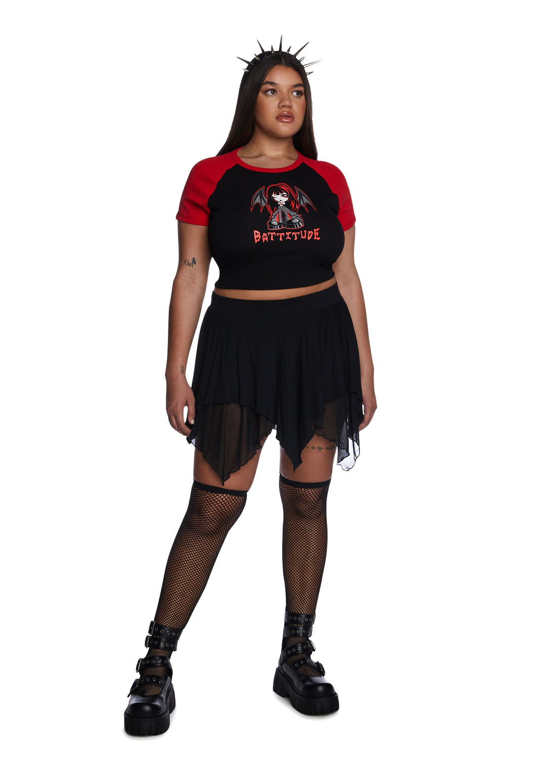 The Grave Girls Plus Size Handkerchief Mesh Mini Skirt - Black - Image 2