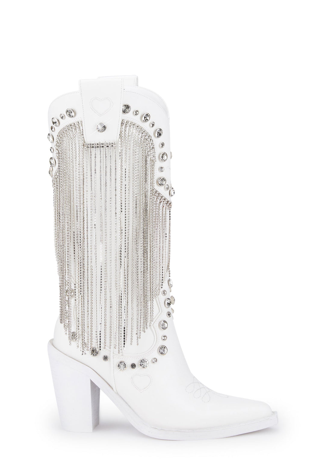 Sugar Thrillz Rhinestone Fringe Cowboy Boots - White
