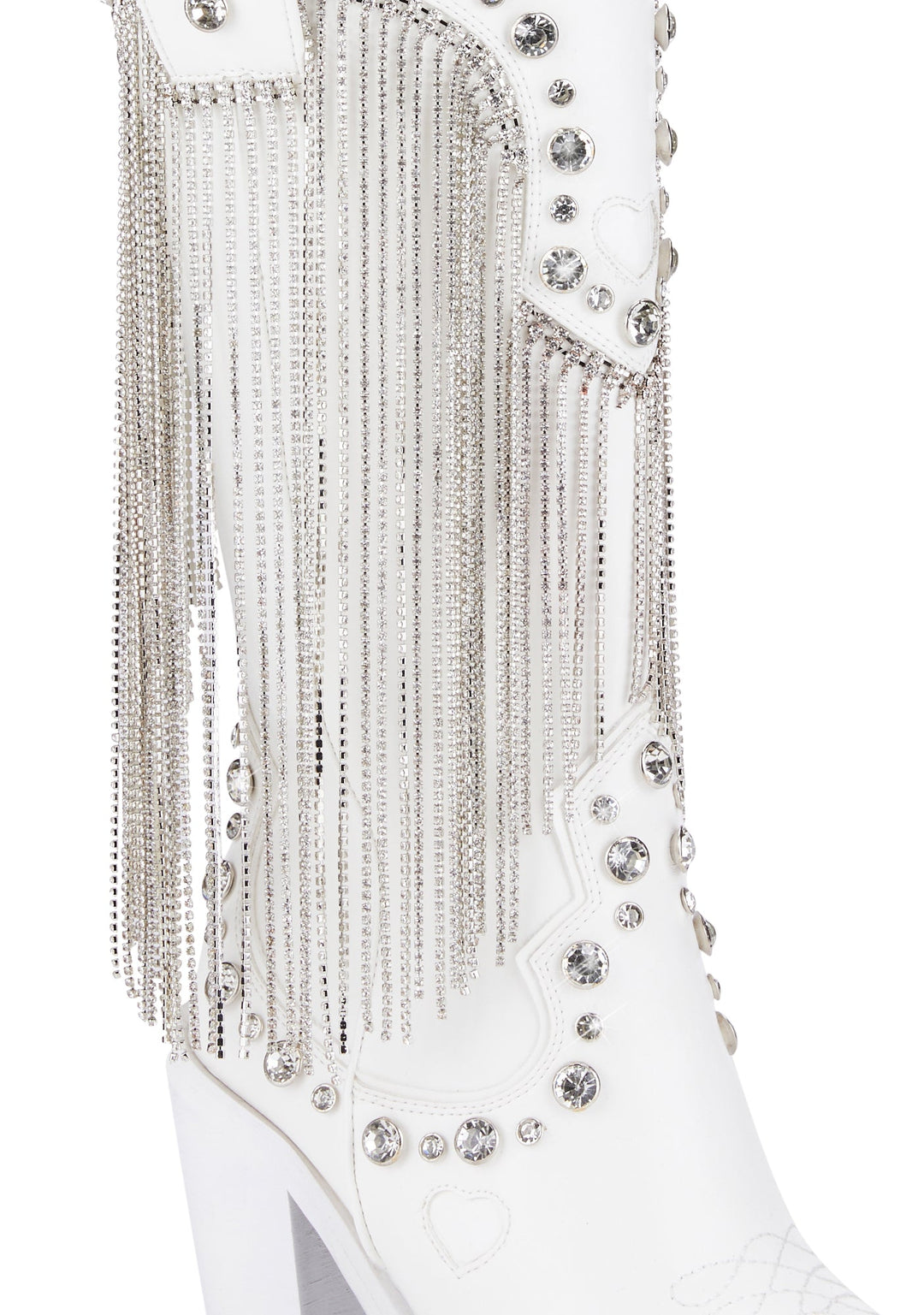 Sugar Thrillz Rhinestone Fringe Cowboy Boots - White - Image 2