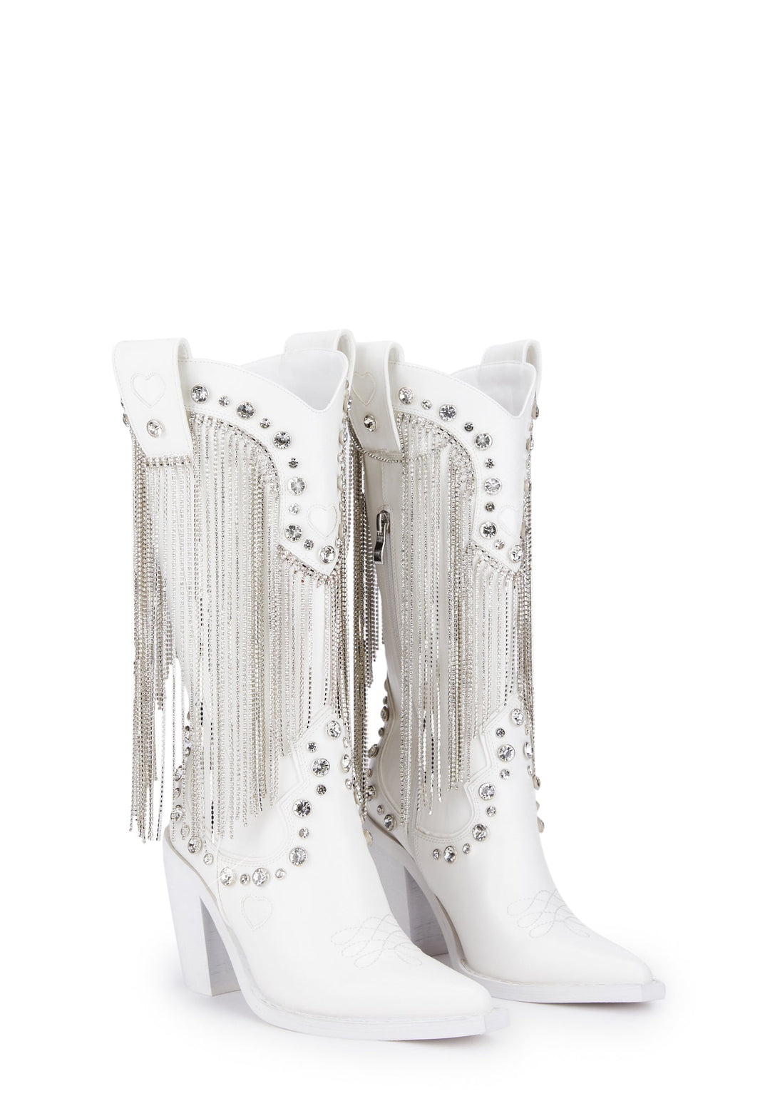 Sugar Thrillz Rhinestone Fringe Cowboy Boots - White - Image 3