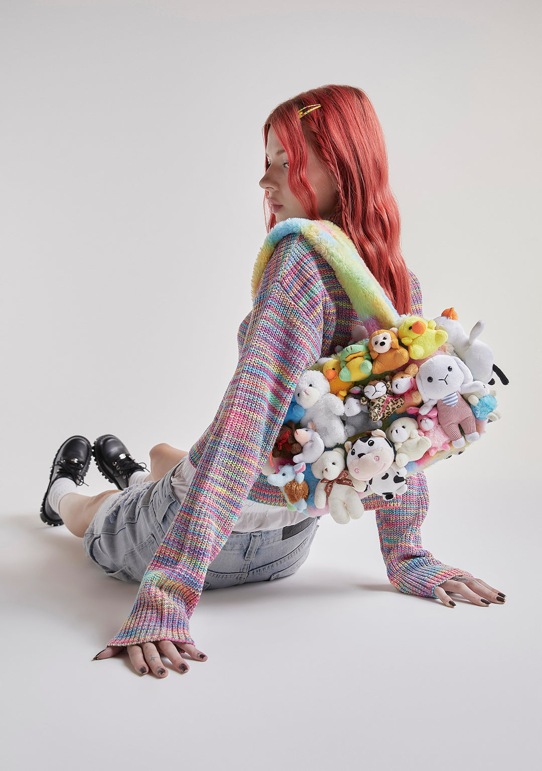 Delia's Plush Toy Rainbow Faux Fur Tote Bag - Multi - Image 6