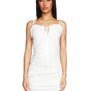 Sugar Thrillz Eyelet Ruched Mini Dress - White