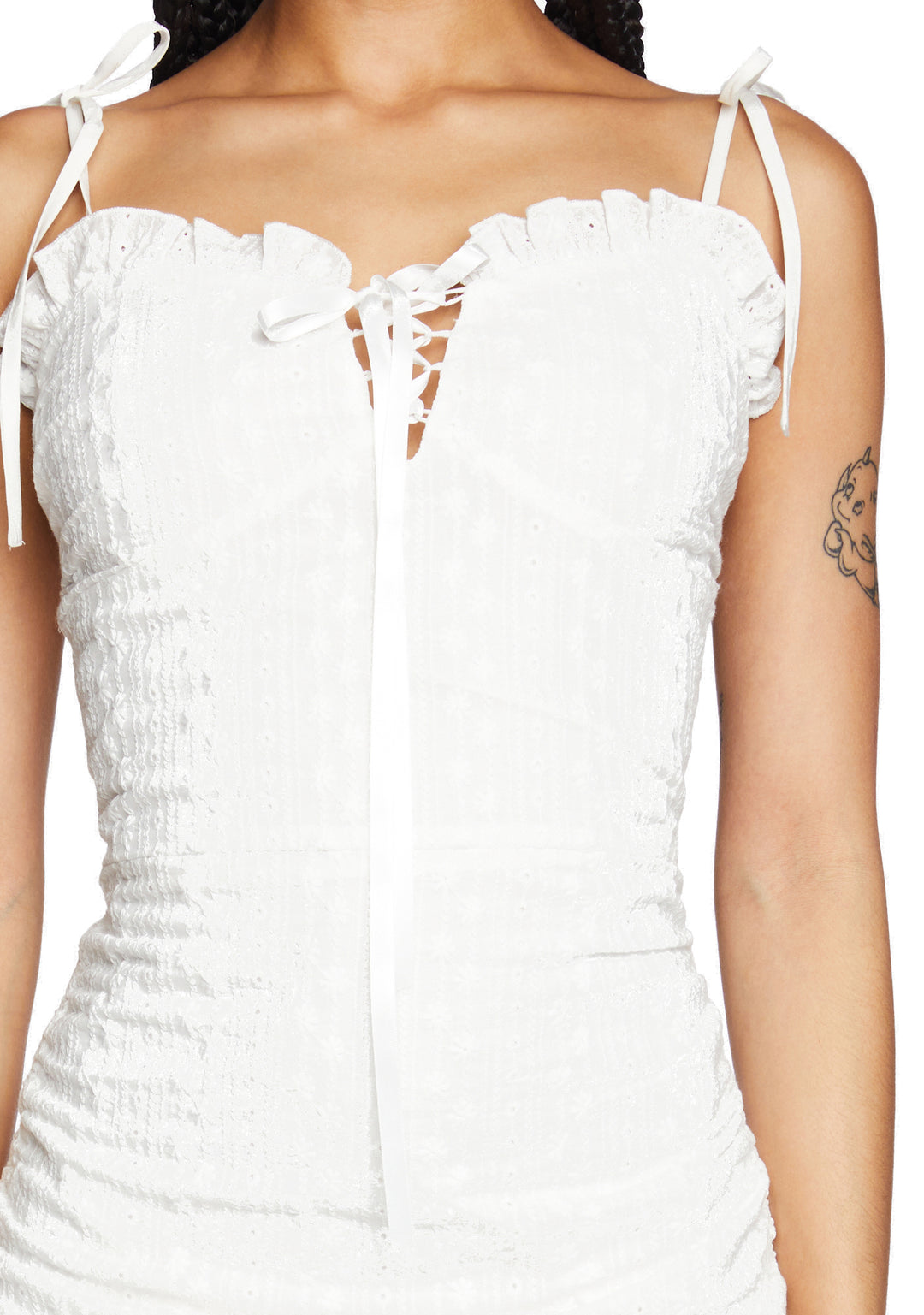 Sugar Thrillz Eyelet Ruched Mini Dress - White - Image 5