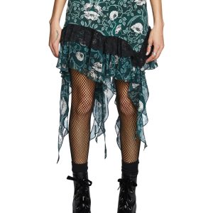 Widow Floral Print Asymmetric Hem Midi Skirt - Multi