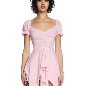 Current Mood Handkerchief Puff Sleeve Mini Dress - Pink