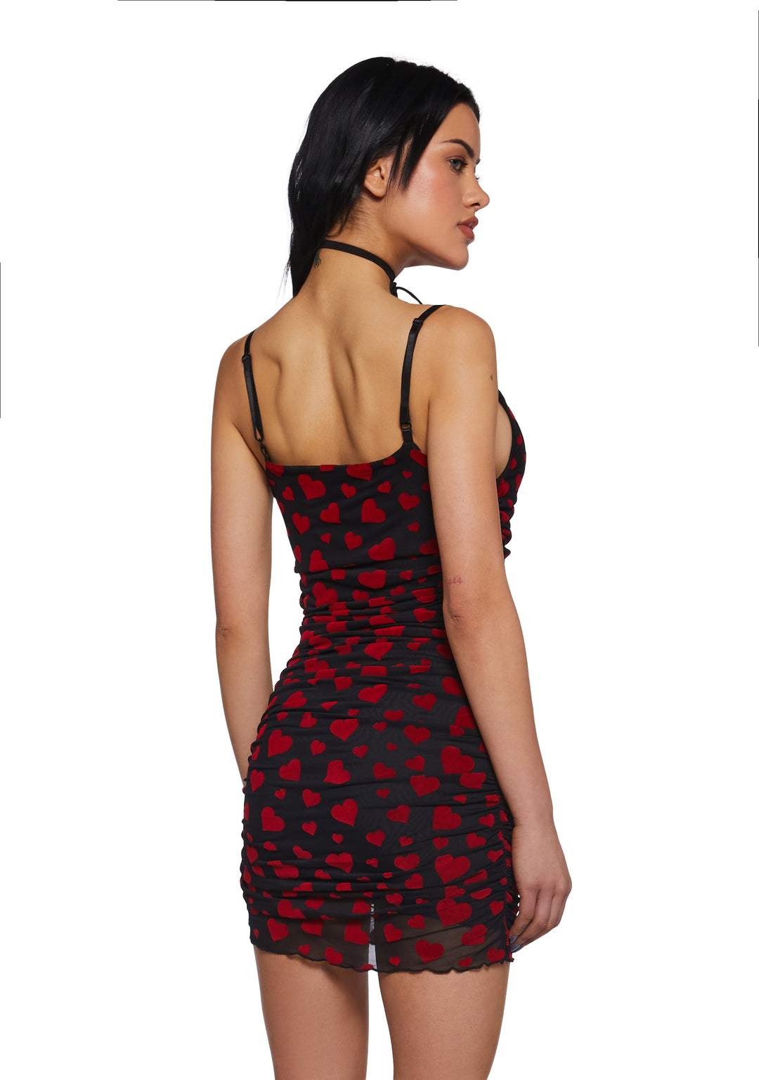 Sugar Thrillz Heart Print Ruched Mini Dress - Black/Red - Image 4