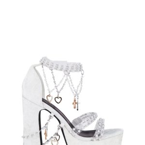 Sugar Thrillz Velvet Platform Beaded Heels - White