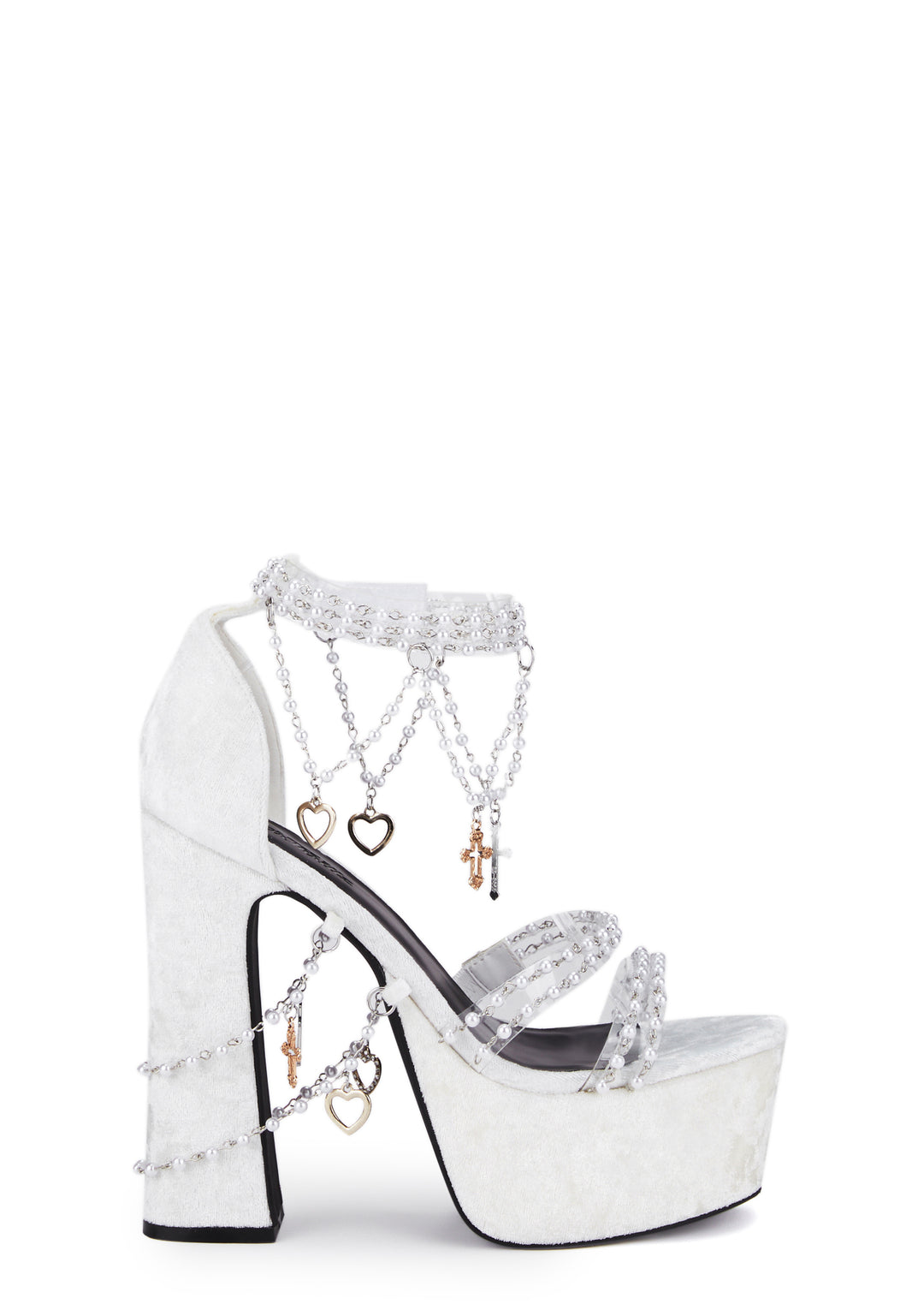 Sugar Thrillz Velvet Platform Beaded Heels - White