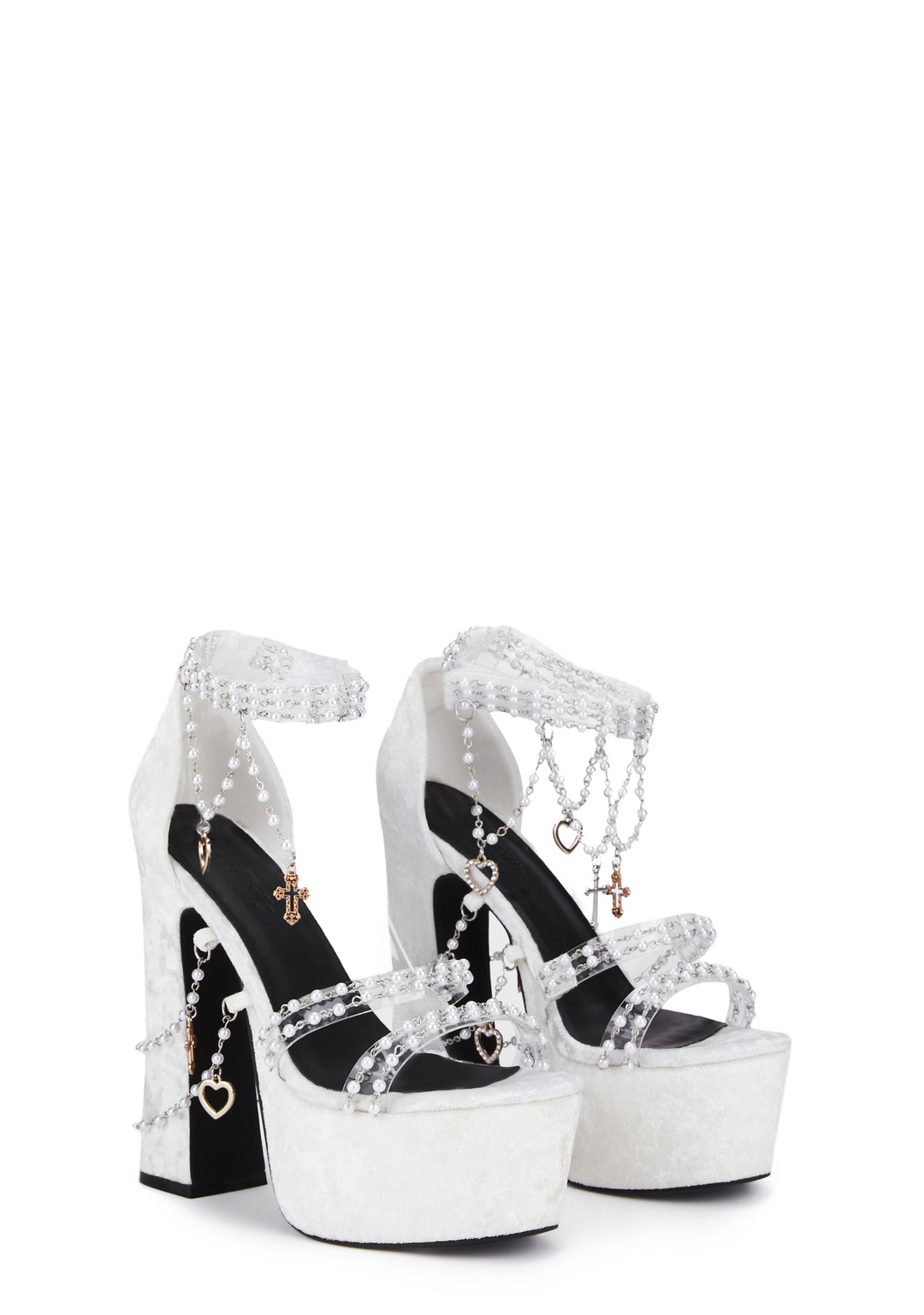 Sugar Thrillz Velvet Platform Beaded Heels - White - Image 3
