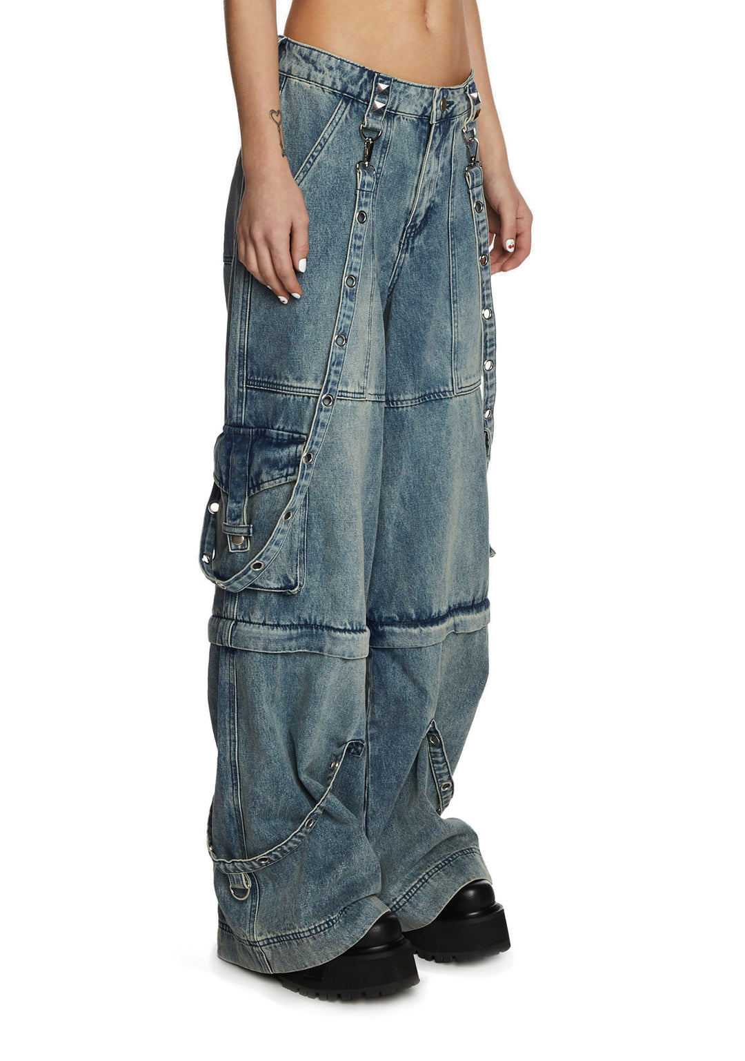 Current Mood Convertible Zip Off Wide Leg Jeans - Blue - Image 4