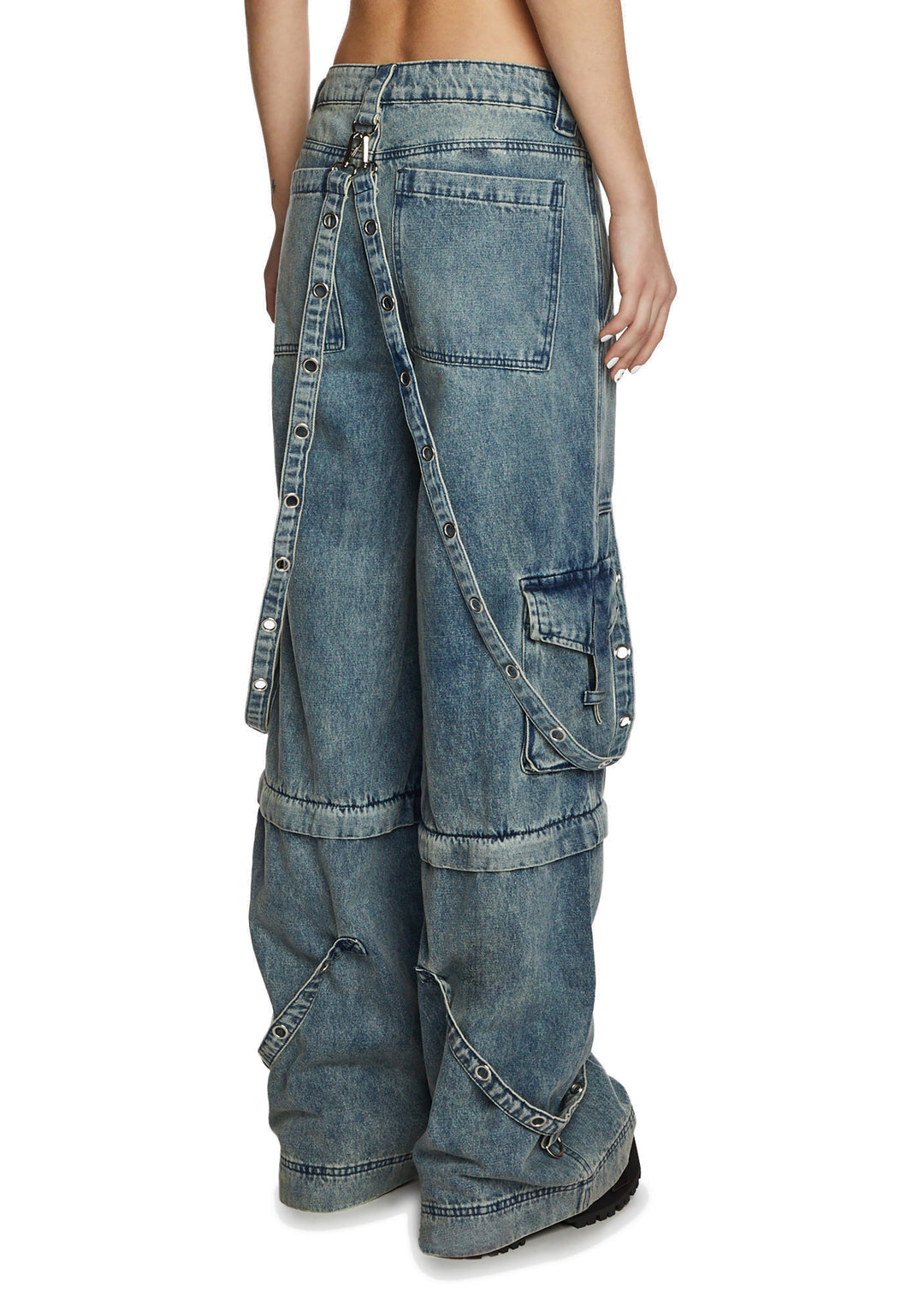 Current Mood Convertible Zip Off Wide Leg Jeans - Blue - Image 3