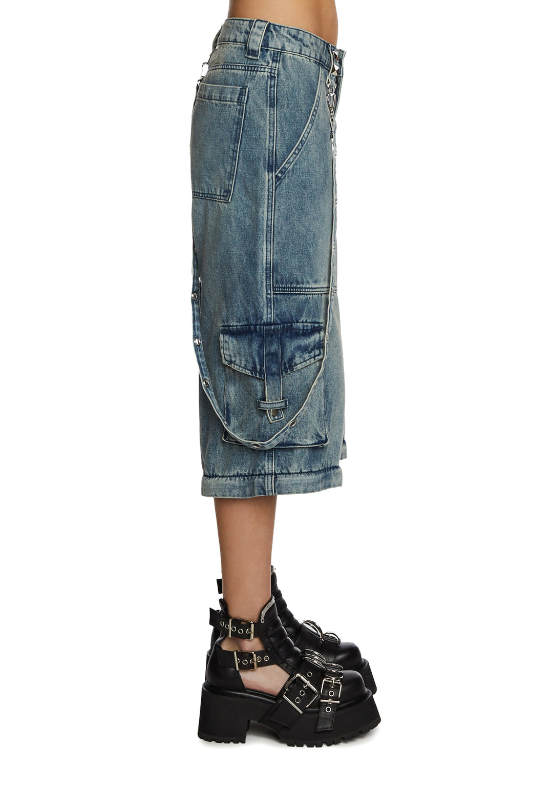 Current Mood Convertible Zip Off Wide Leg Jeans - Blue - Image 6