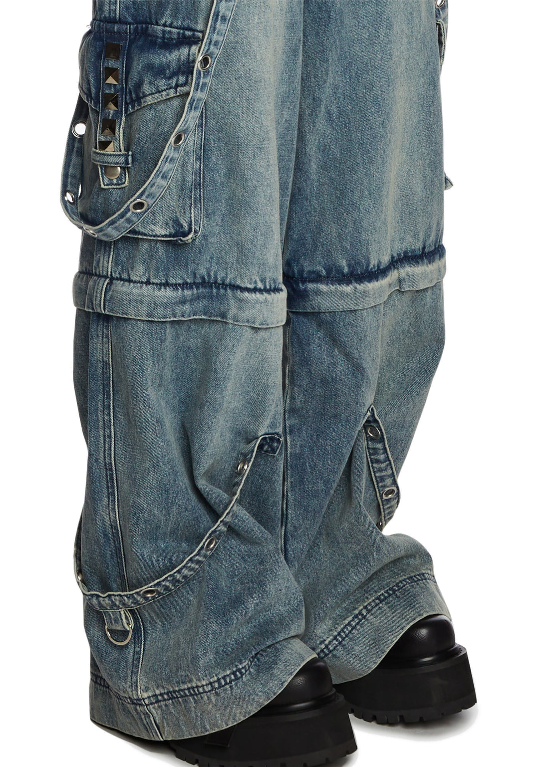 Current Mood Convertible Zip Off Wide Leg Jeans - Blue - Image 5