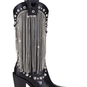Sugar Thrillz Rhinestone Fringe Cowboy Boots - White