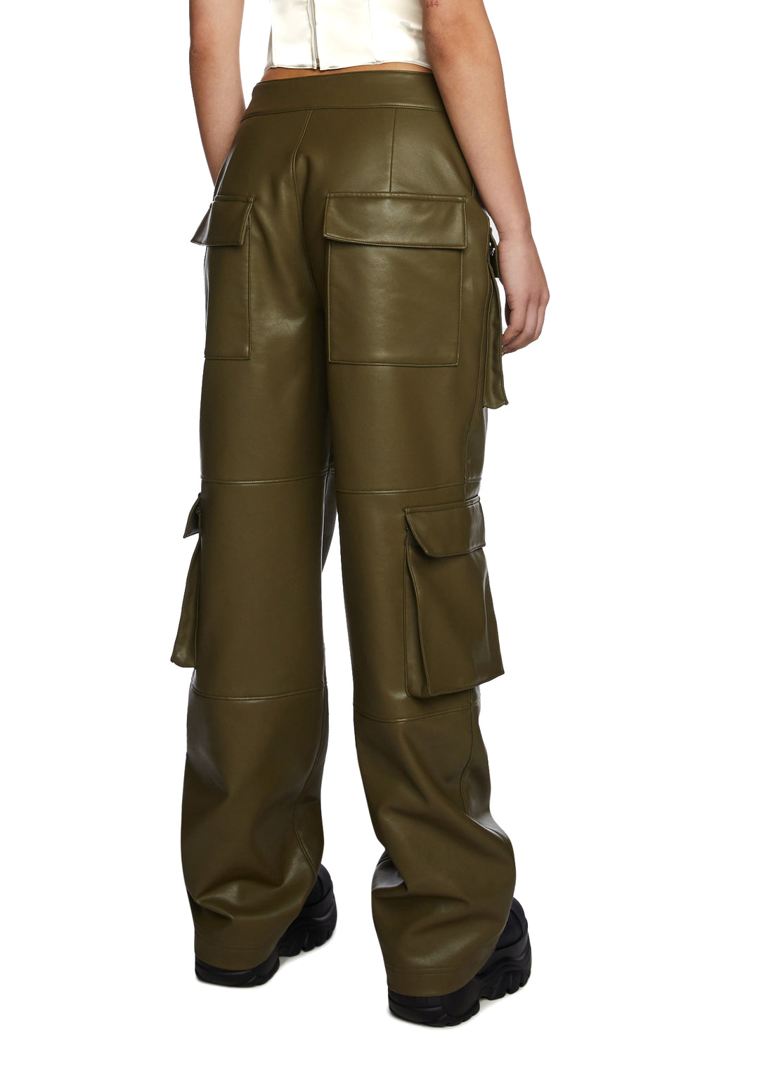 Poster Grl Vegan Leather V Waist Cargo Pants - Dark Green - Image 5