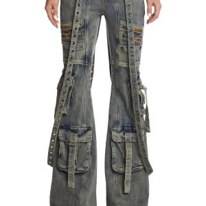 Generation Kiss Low Rise Skinny Flared Cargo Jeans - Blue