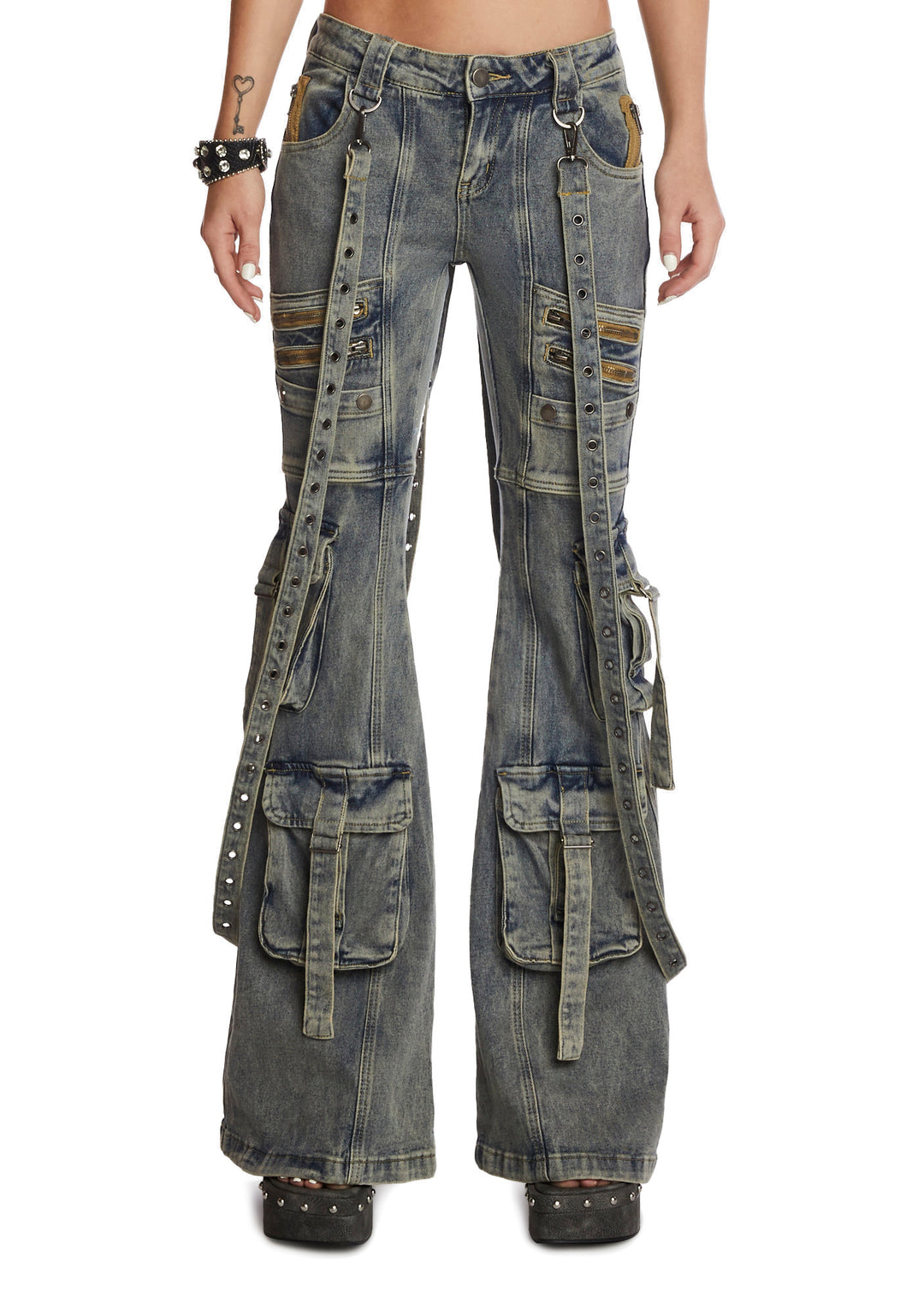 Generation Kiss Low Rise Skinny Flared Cargo Jeans - Blue