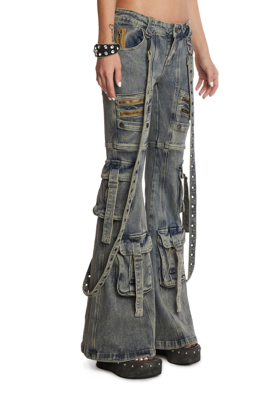 Generation Kiss Low Rise Skinny Flared Cargo Jeans - Blue - Image 3