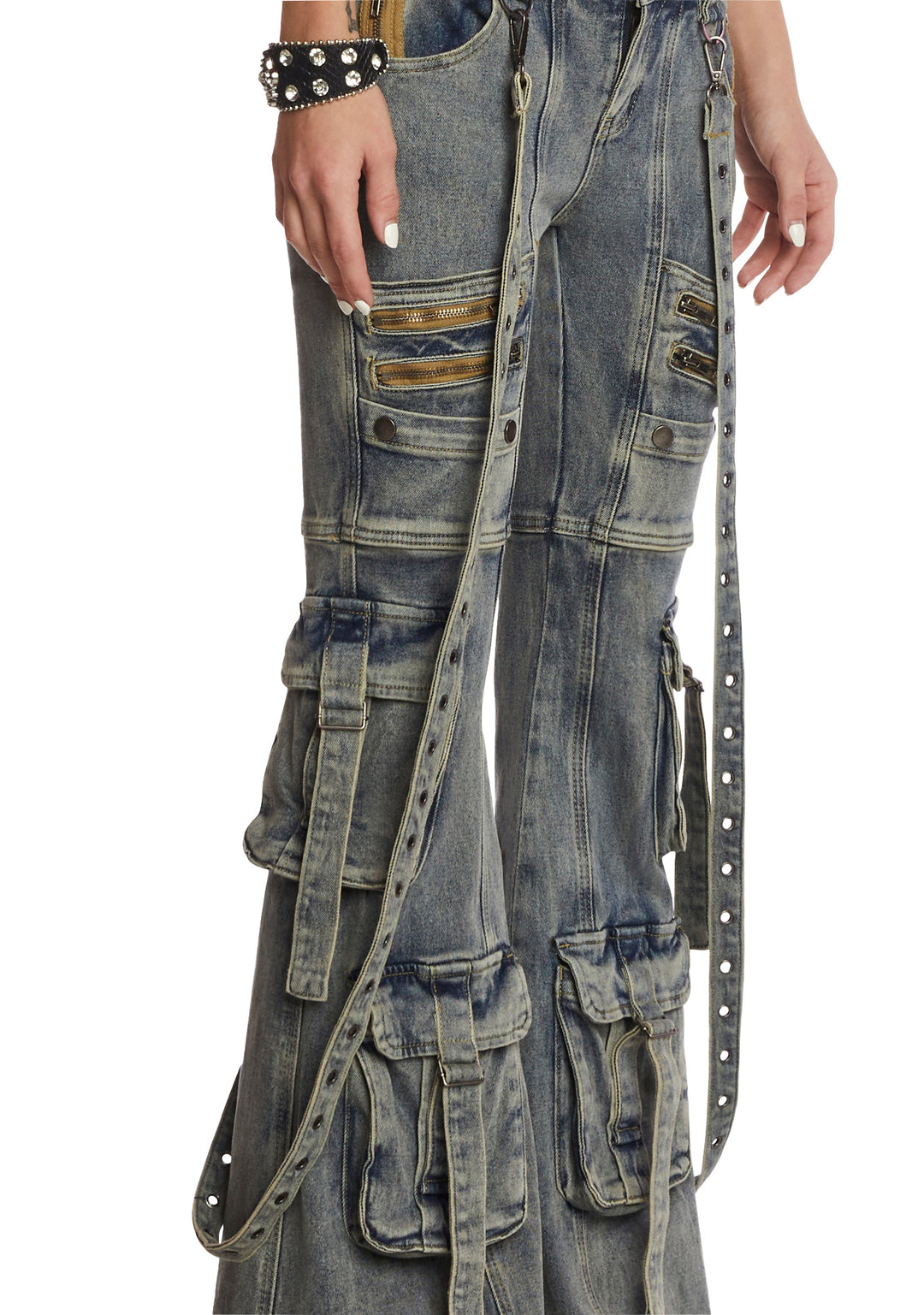 Generation Kiss Low Rise Skinny Flared Cargo Jeans - Blue - Image 5