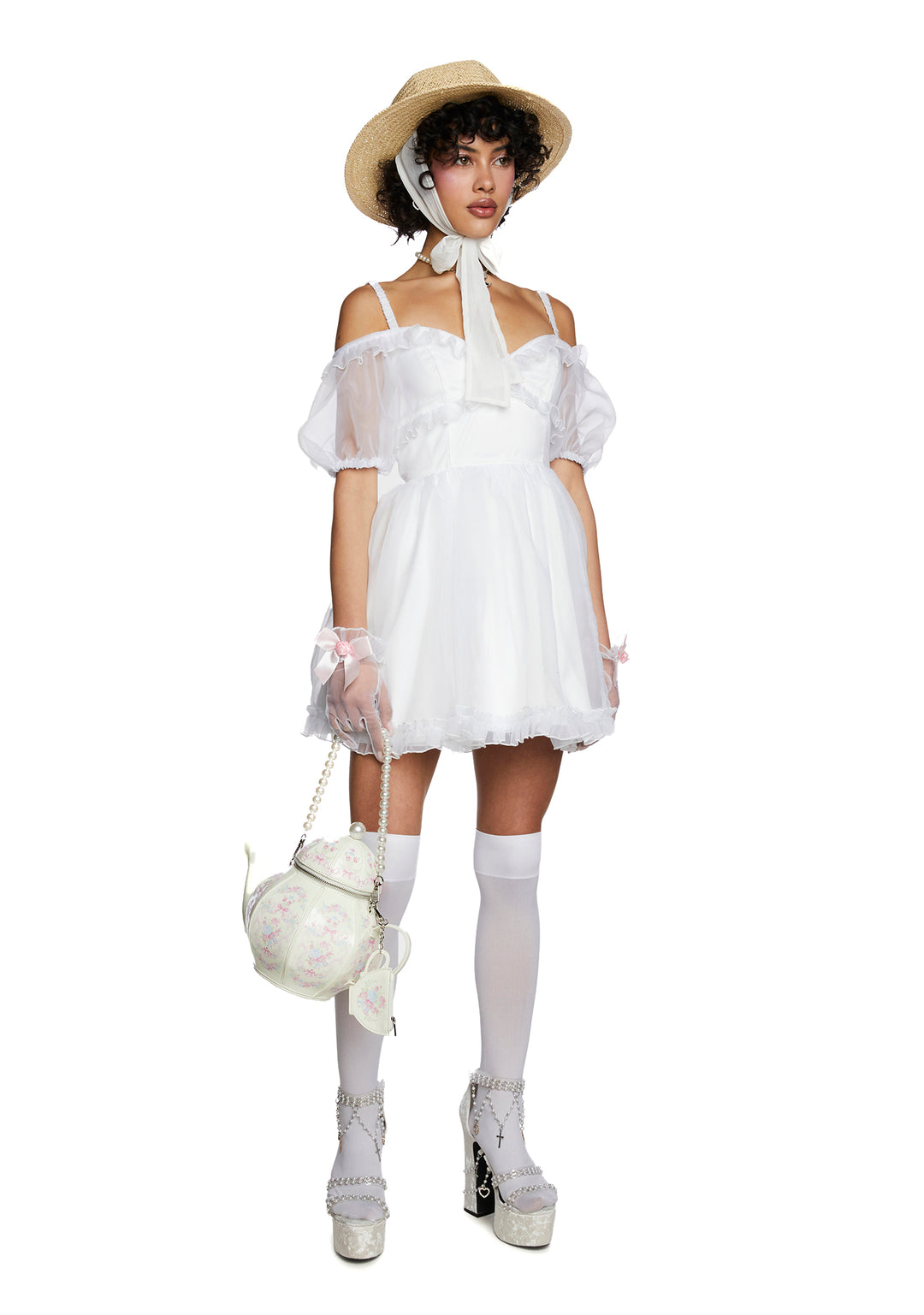 Sugar Thrillz Organza Lace Up Mini Dress - White - Image 2