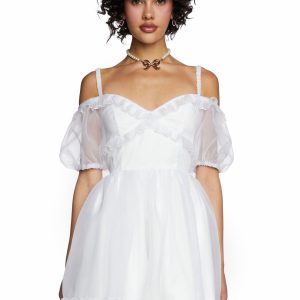 Sugar Thrillz Organza Lace Up Mini Dress - White