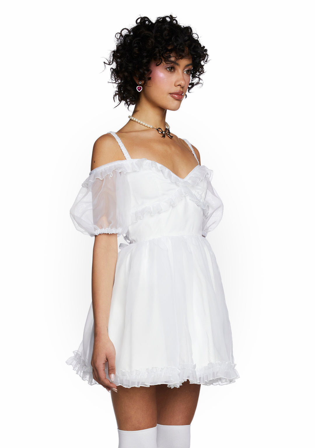 Sugar Thrillz Organza Lace Up Mini Dress - White - Image 3