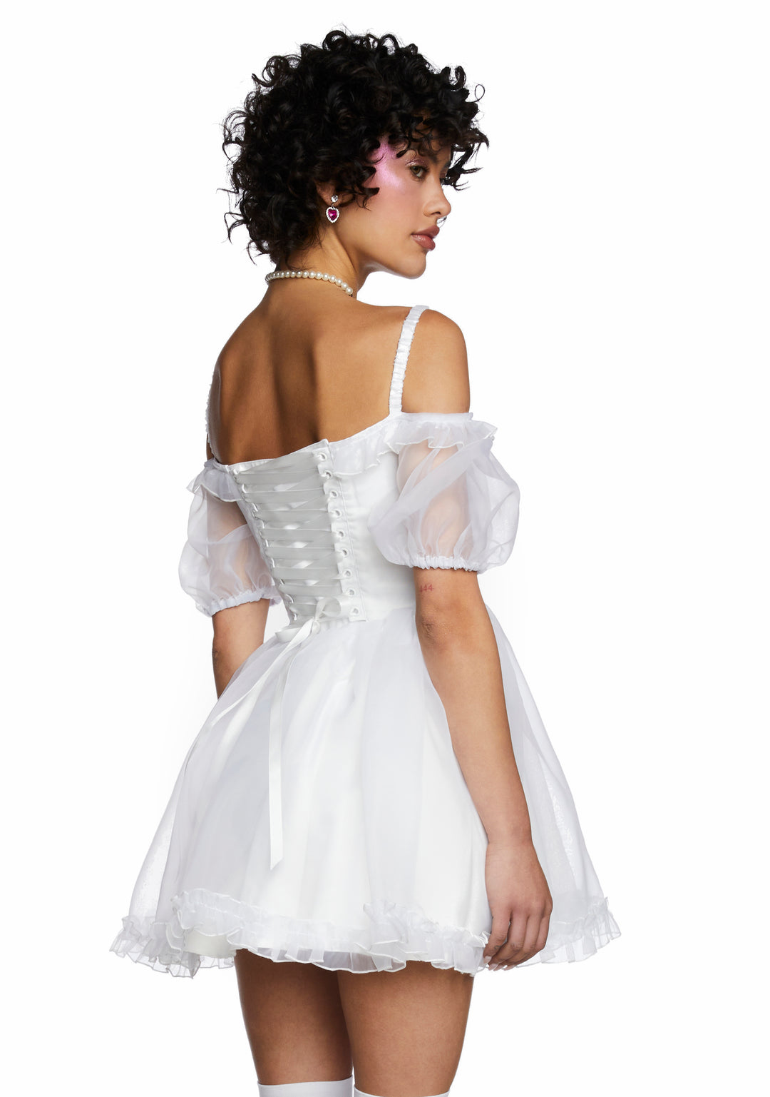 Sugar Thrillz Organza Lace Up Mini Dress - White - Image 4