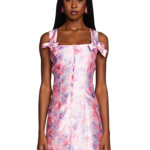 Sugar Thrillz Taffeta Floral Print Mini Dress - Pink