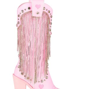Sugar Thrillz Rhinestone Fringe Cowboy Boots - White