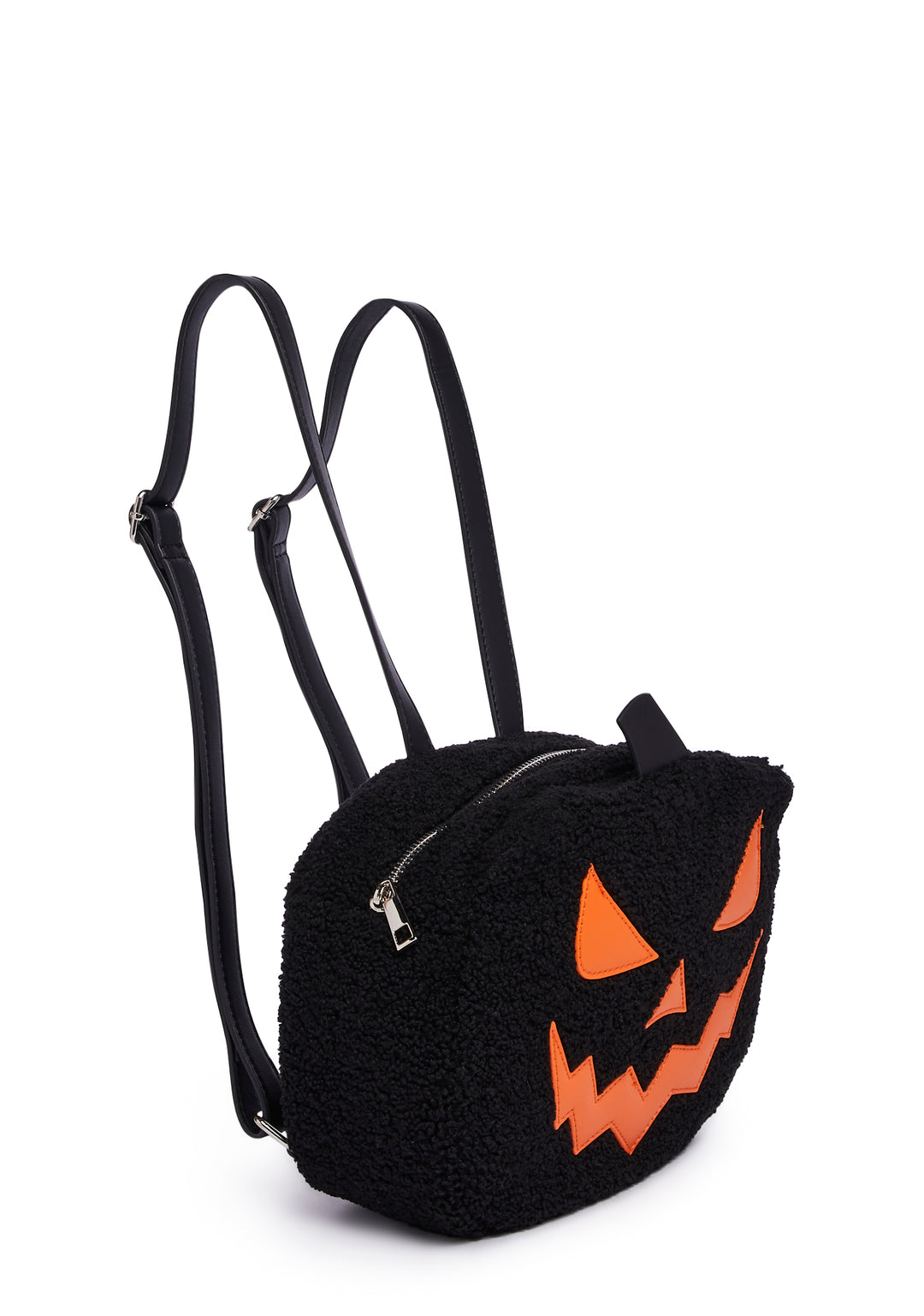 Trickz N' Treatz Faux Shearling Plush Pumpkin Backpack - Black - Image 3